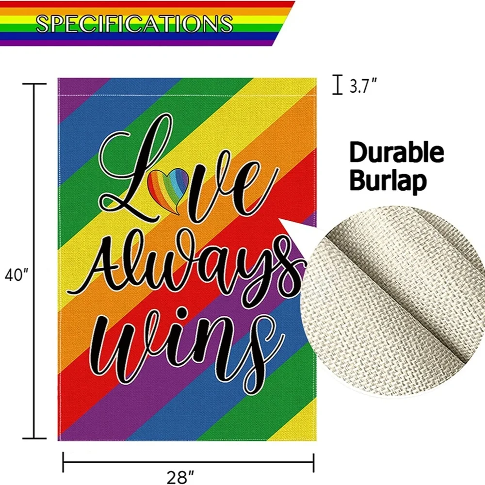 Love Always Wins Rainbow Garden Flag Outdoor Double Sided Pride Gay LGBT Banner